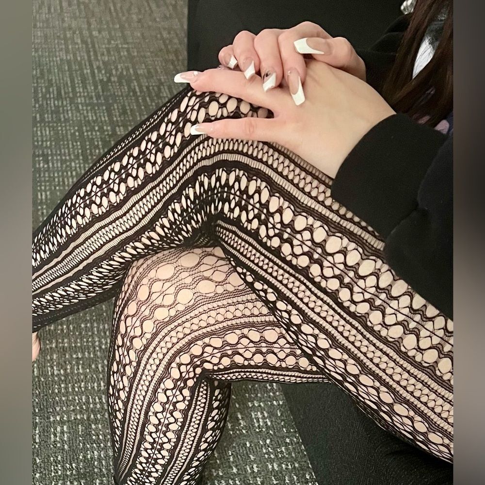 Floral Design Footless Fishnet Tights - Picture 2 of 6